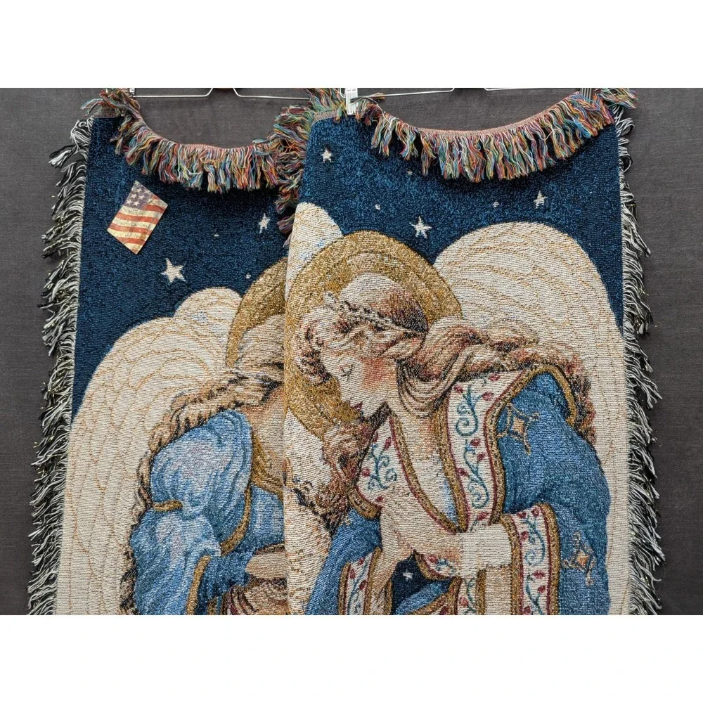 Linda Green Three Angels Tapestry Throw NWT Christmas Holiday Blanket 51